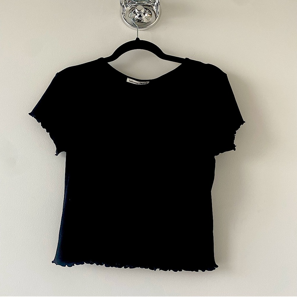 Reformation Black Tee Cropped Lettuce Hem